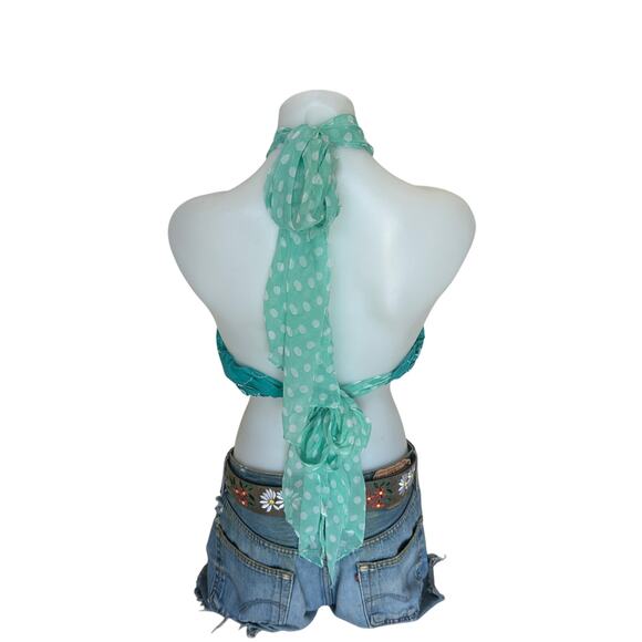 Teal Green Bandana Halter Crop Top One Size Festival Western Handcrafted NEW - Picture 3 of 4